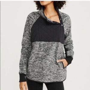 Gray and Black Snap Up Quilted Fleece Pullover